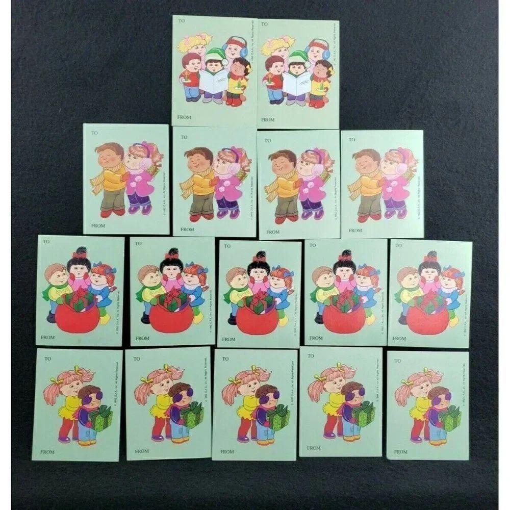 Vintage 1992 Set 16 Cabbage Patch Kids Christmas Gift Tags 4 Different Designs